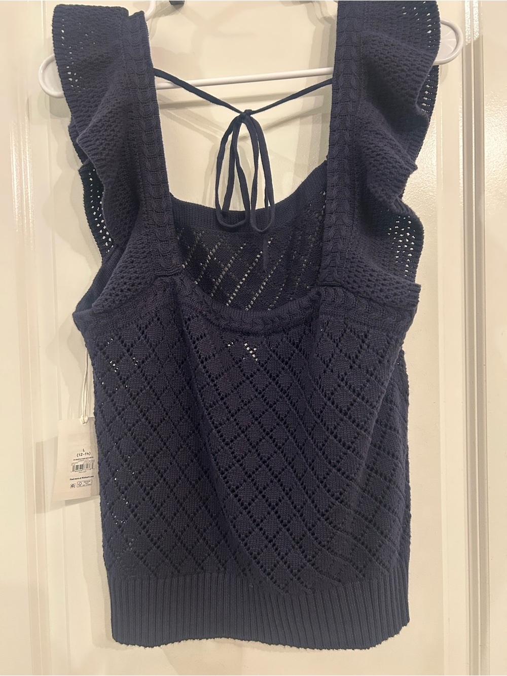 Openwork Navy Knit Ruffle Strap Tank - Picture 1 of 4